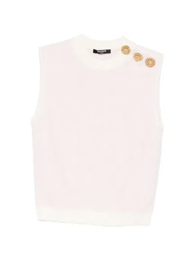 BALMAIN BALMAIN TWEED CROP TOP WITH BUTTONS