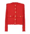Balmain Buttoned Tweed Jacket In Red