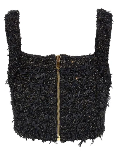 Balmain Tweed Cropped Top In Black
