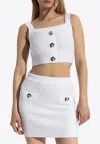 Balmain Tweed Cropped Top In White