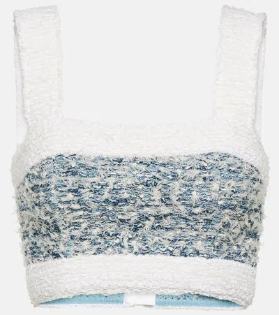 BALMAIN TWEED DENIM CROP TOP