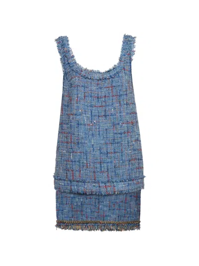 Pre-owned Balmain Tweed Denim-panel Mini Skirt Set In Blue