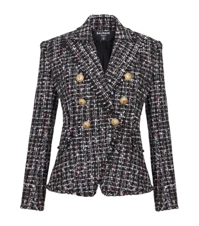 Balmain Tweed Jacket Structured Cinched Waist In Noir/multico