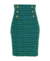 Balmain Tweed Double-breasted Pencil Skirt In Blue