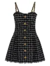 Balmain Chain-detail Checked Tweed Minidress In Black