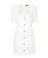 Balmain Embossed Button Short Dress In White