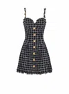 Balmain Chain-detail Checked Tweed Minidress In Blue