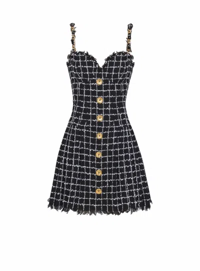 BALMAIN TWEED DRESS WITH CHAIN STRAPS