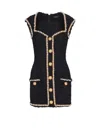 Balmain Tweed Dress With Pearl Trim In Black
