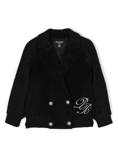 Balmain Kids' Tweed-embellished Jacket In Black