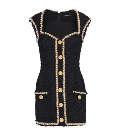 Balmain Embellished Metallic Tweed Mini Dress In Black Multi