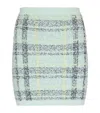 Balmain Tweed Embellished Plaid Mini Skirt In Blue