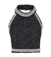 Balmain Halterneck Tweed Cropped Top In Black