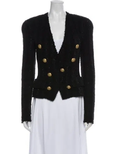 Pre-owned Balmain Tweed Evening Jacket In Gray
