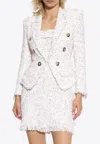 Balmain Tweed Fitted Blazer With Decorative-buttons In White