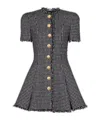 Balmain Pleated Cotton-blend Tweed Minidress In Black