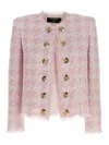 Balmain Tweed Frayed-edge Blazer In Pink