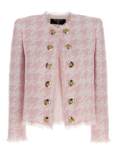 BALMAIN TWEED FRAYED-EDGE BLAZER