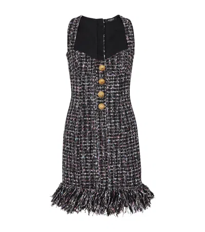 Balmain Tweed Mini Dress With Buttons In Black