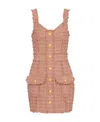 Balmain Button-embossed Strapped Tweed Short Dress In Nude