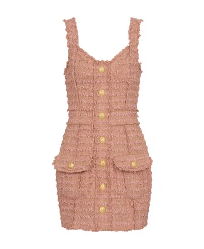 BALMAIN BALMAIN SLEEVELESS TWEED BUTTONED MINI DRESS