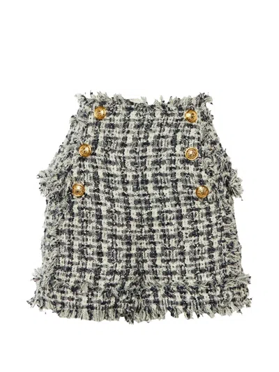 Pre-owned Balmain Tweed Frayed-hem Shorts In Neutral