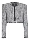 Balmain Tweed Cropped Jacket In Gray