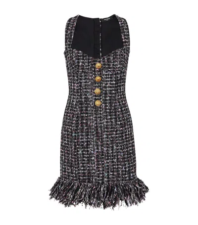Balmain Tweed Mini Dress With Buttons In Black