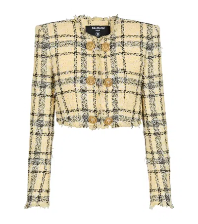 Balmain Tweed Glitter Jacket In Yellow