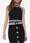 Balmain Halterneck Tweed Cropped Top