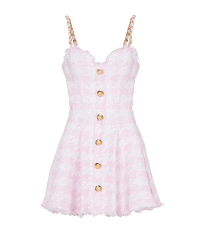 Balmain Tweed Houndstooth Mini Dress In Pink