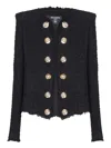 Balmain Tweed Jacket With Frayed Edges And Gold-tone Buttons