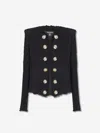 Balmain Tweed Jacket With Frayed Edges And Gold-tone Buttons In Black