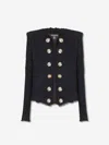 Balmain Tweed Jacket With Frayed Edges And Gold-tone Buttons In Black