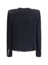 Balmain Tweed Jacket With Frayed Edges And Gold-tone Buttons In Black