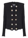 Balmain Edge-to-edge Silky Tweed Jacket In Black