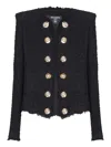 Balmain Edge-to-edge Silky Tweed Jacket In Black