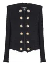 Balmain Edge-to-edge Silky Tweed Jacket In Black