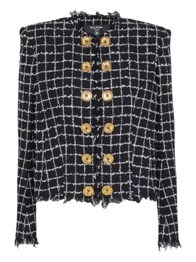 Balmain Tweed Jacket Long Sleeves Frayed Edges In Multi