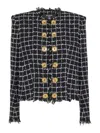 Balmain Black Checks Round Neck Blazer In Black