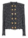 Balmain Black Checks Round Neck Blazer In Black