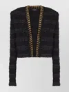 Balmain Chains Details Side To Side Tweed Jacket In Black