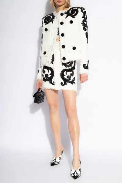 Balmain Embroidered Paisley Tweed Jacket In White