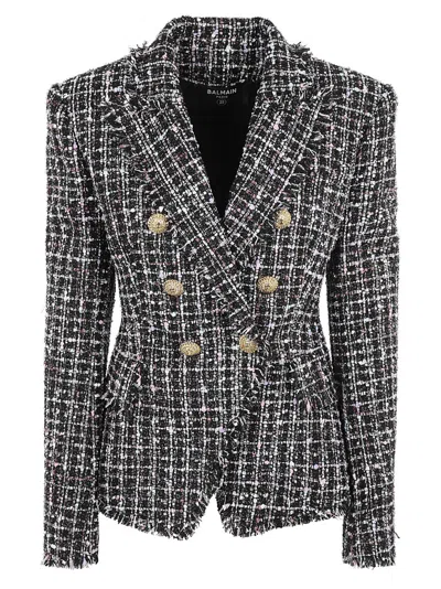 Balmain Tweed Jacket With Double-breasted Design In Black