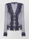 Balmain Tweed Jacket With Fringed Metallic Accents In Purple