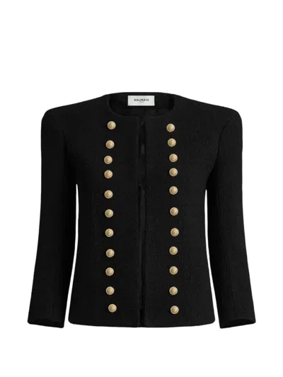 Balmain Tweed Jacket With Gold-tone Buttons In Black