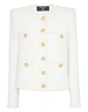 Balmain White Cropped Jacket With Patch Pockets In White