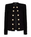 Balmain Two-tone Button Tweed Spencer Jacket In Black