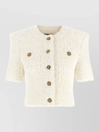 BALMAIN TWEED KNIT CARDIGAN SHORT SLEEVES BUTTONS