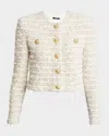 Balmain White Crewneck Cardigan With Jewel Buttons In White Gold